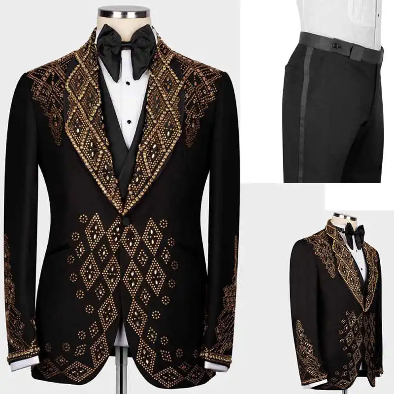 

Amazing Wedding Groom Tuxedo 2 Piece Blazer Pants Handmade Beaded Crystal Formal Occasions Party Banquet Customized