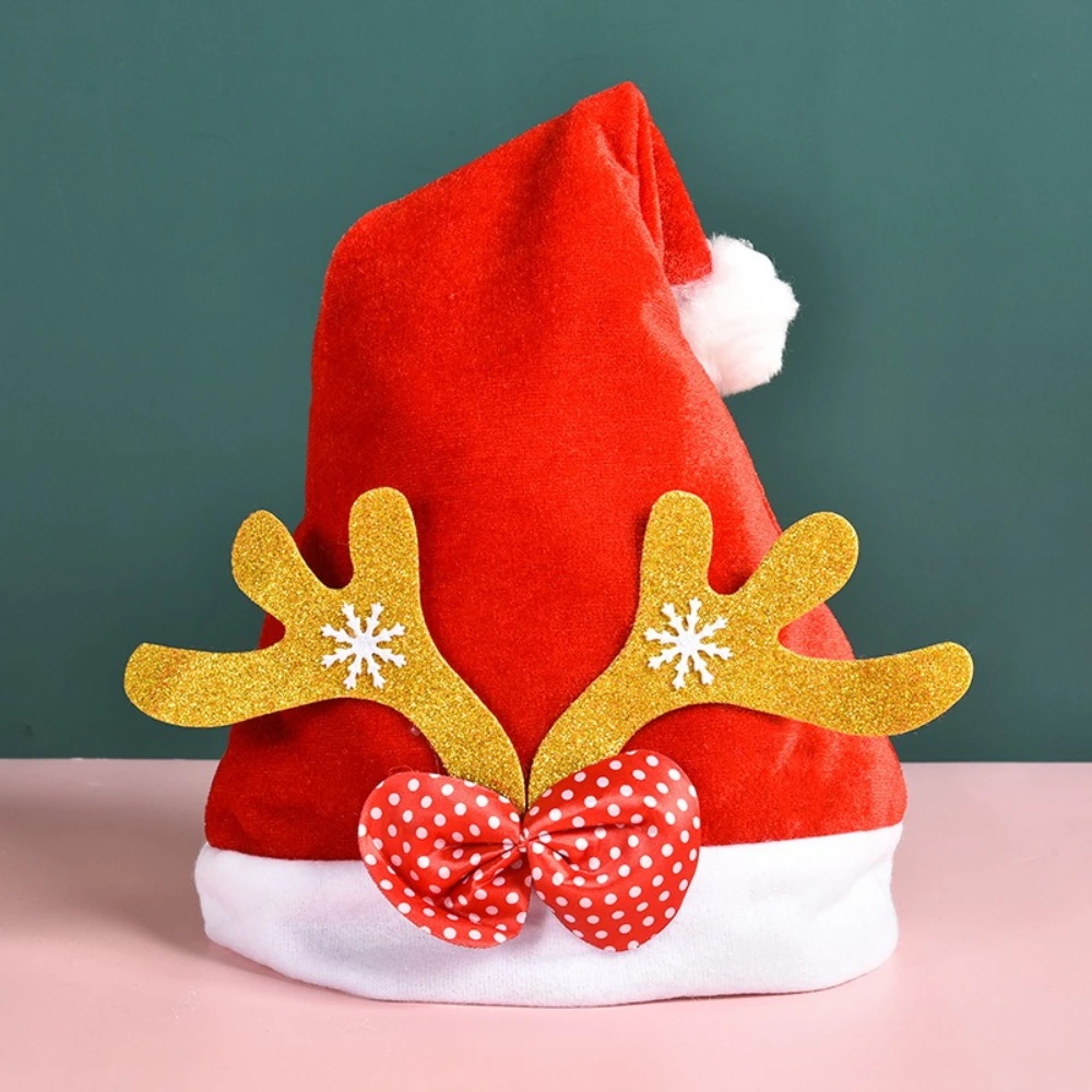 

Red Fluffy Christmas Santa Hat Christmas Hat New Year Adult Kids Deer Antler Plush Hat Christmas Theme Party Family Accessories