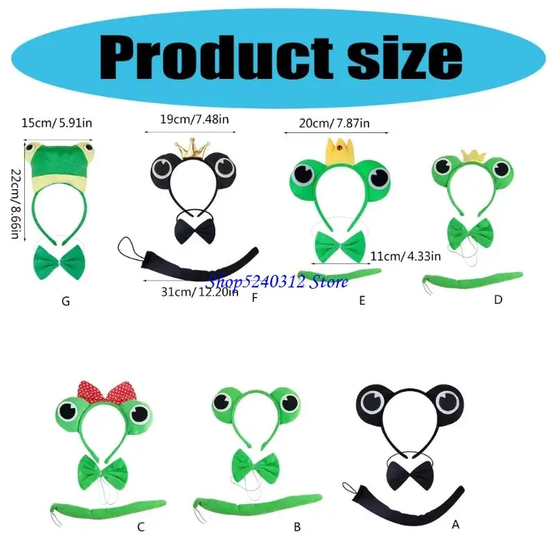 634c Frogs Kostümzubehör Set Frogs Ohrstopf Stirnband Schwanz Bowtie Tier Kostüm Kostüm für Halloween Cosplay Party