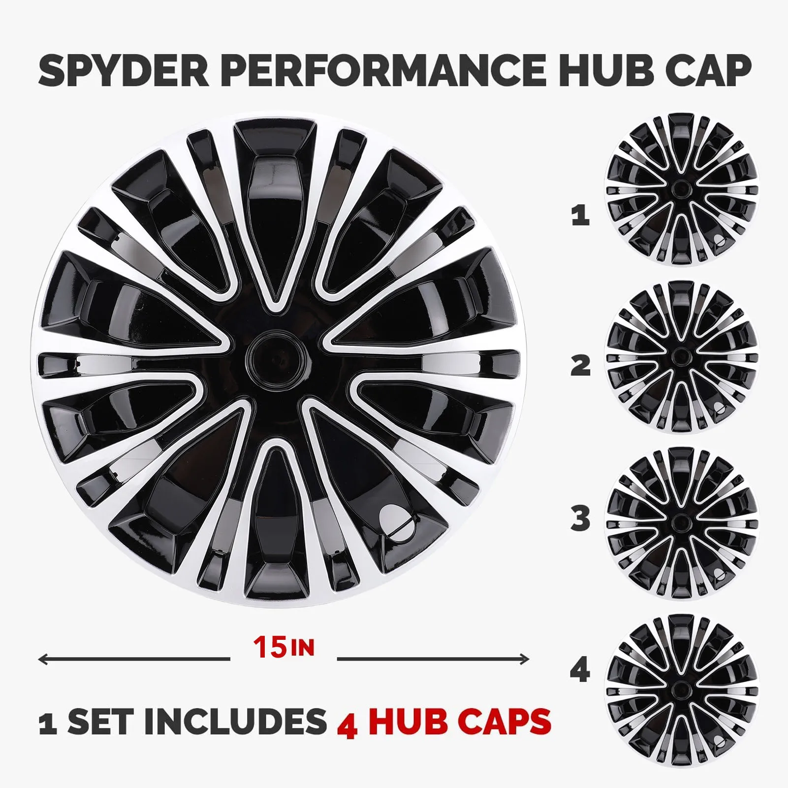 4 Pcs 15 Inch Wheel Cover R15 Hub Caps Snap On Hubcaps Universal Fit Snap On ABS R15 Wheel Rim Cover for Most Cars Truck SUV