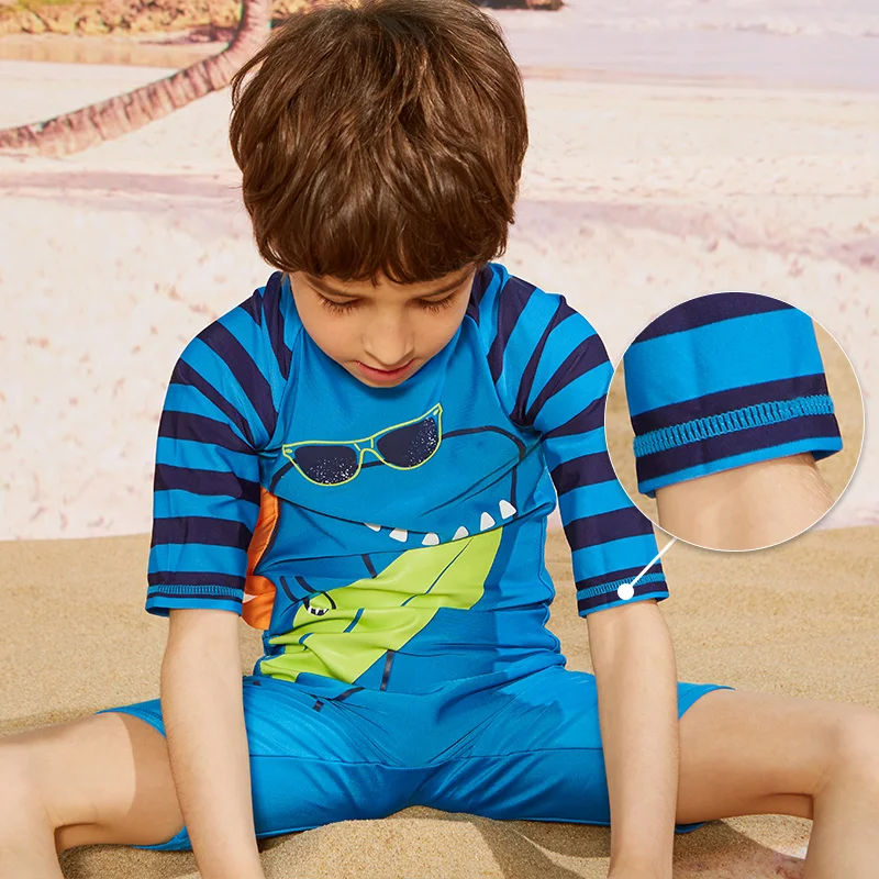 Children UPF50+ Cartoon Kids Swimwear Short Sleeve Baby Boy Swimwear One Piece Toddler Swimsuit Infant Bathing Suit for Boys