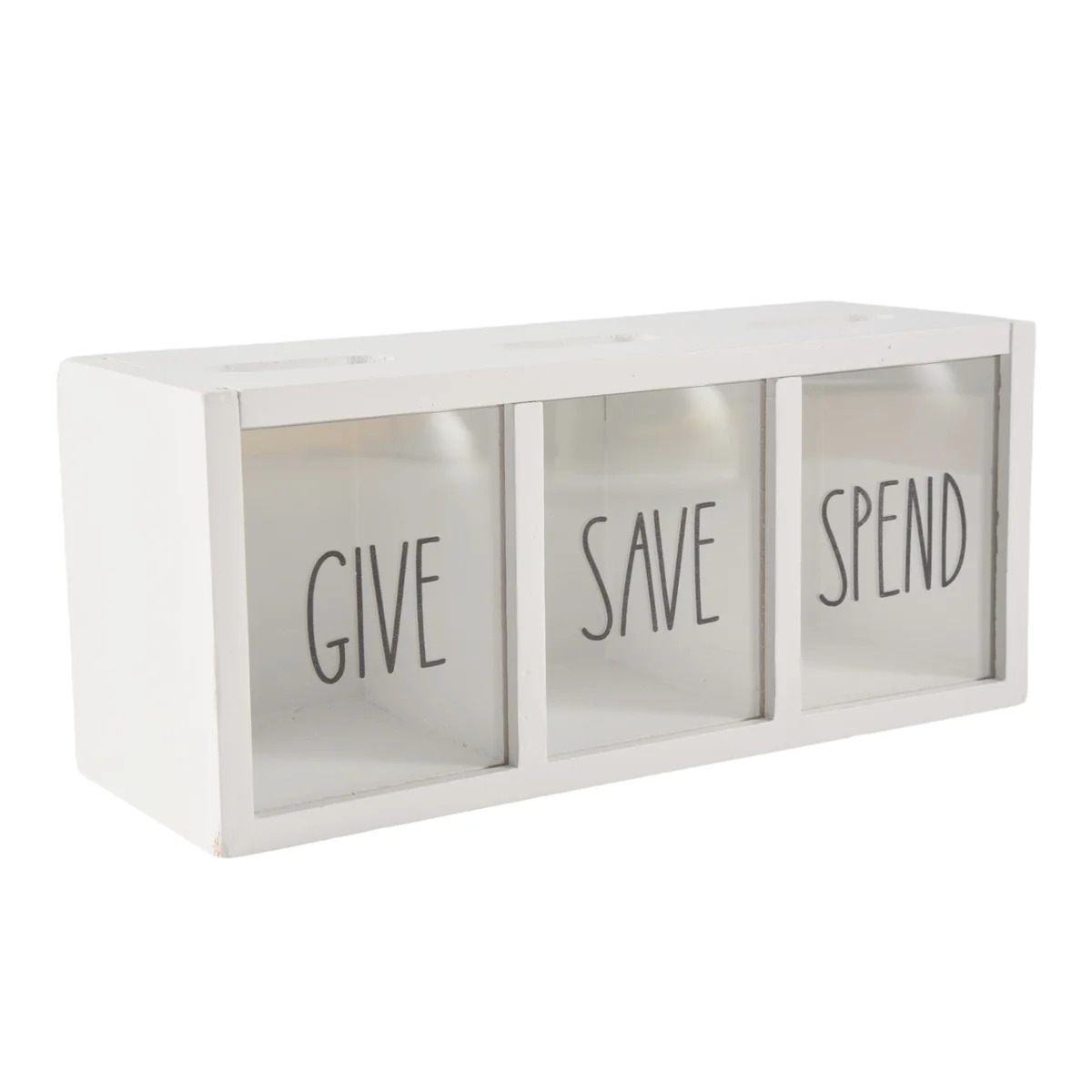 Wooden Give Save Spend Money Saving Box for Kids, Countertop Kid Piggy Bank for Daily Cash, Wall-Mount Kids Bank White