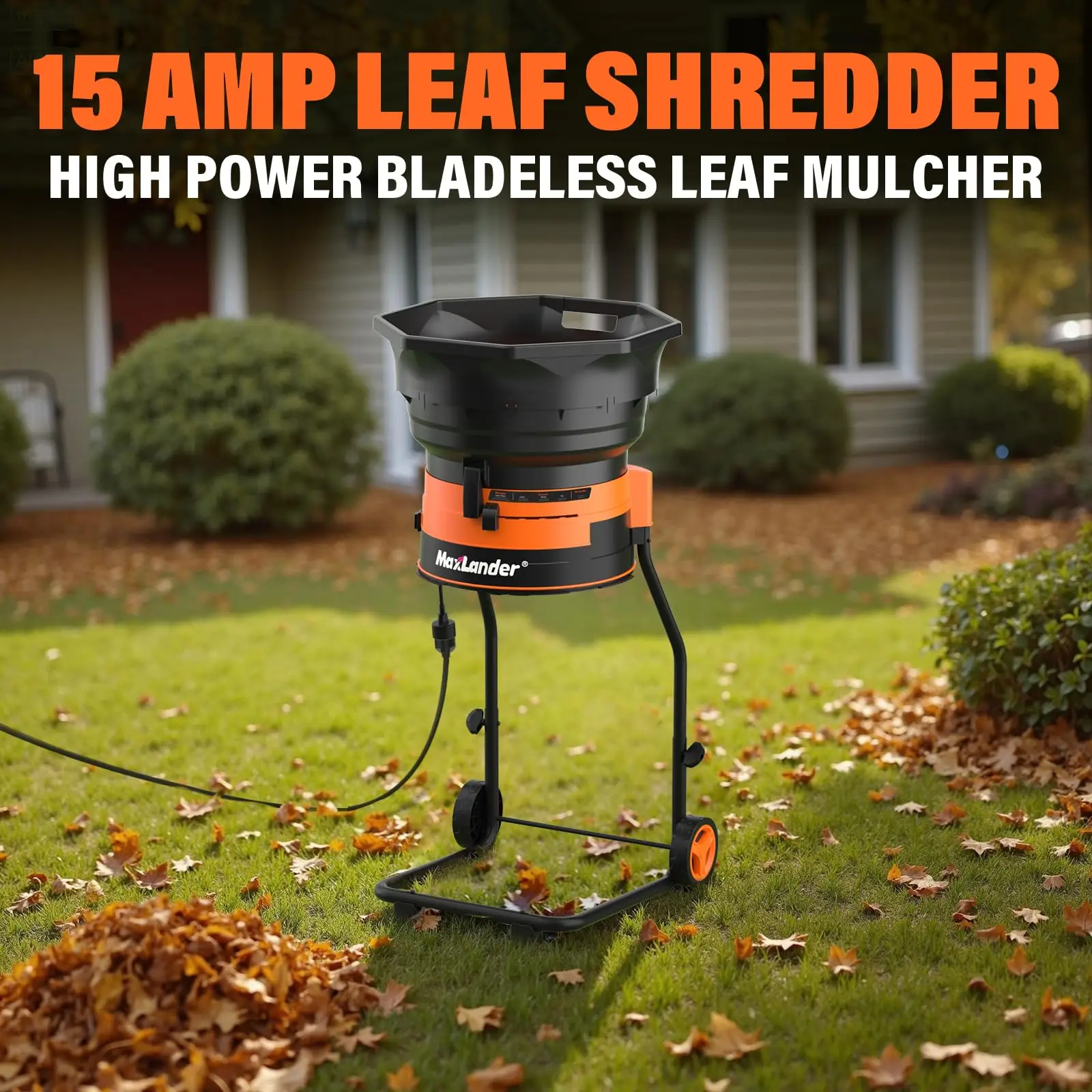 Electric Leaf Mulcher/Shredder, 15 Amp 8400 RPM Leaf Grinder with 18:1 Mulching Ratio, Adjustable Control Dial, 20