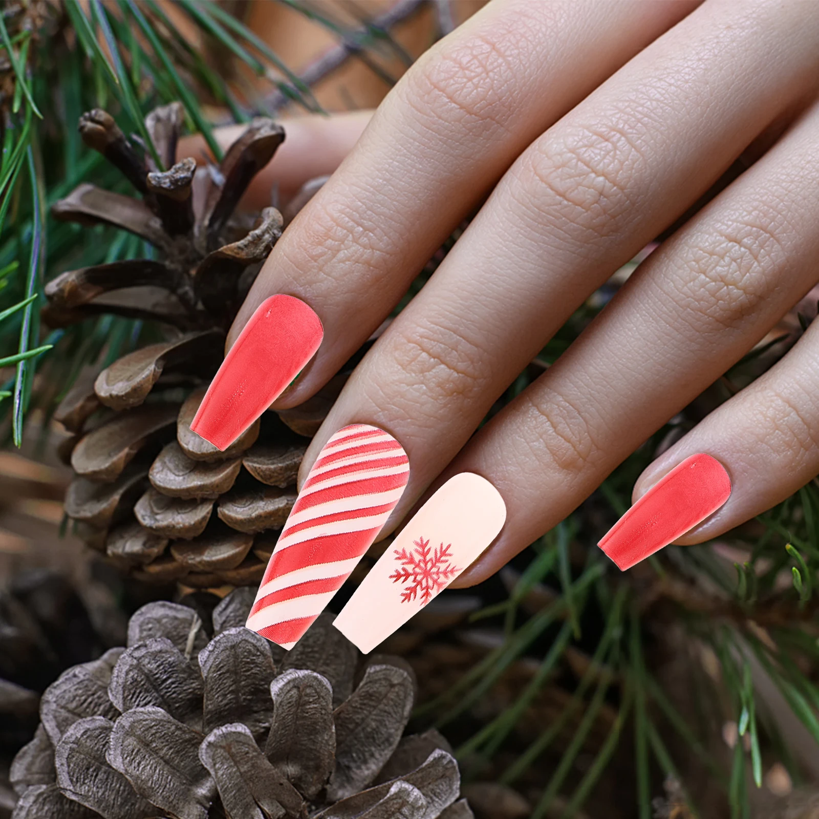 

96Pcs Abs Christmas False Nails Tips Full Cover Manicure Ornament Home Nail Art
