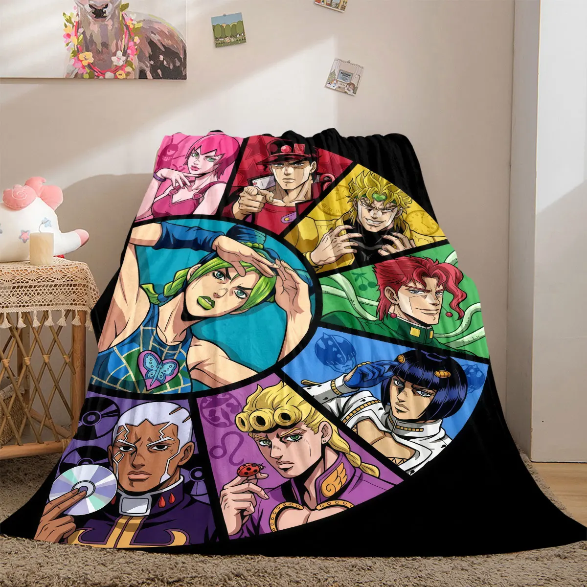 

JoJo's Bizarre Adventure Cartoon Flannel Blanket, Printed Style for Beds and Chairs, Warm Bedding, Travel Picnic Use_LIAN