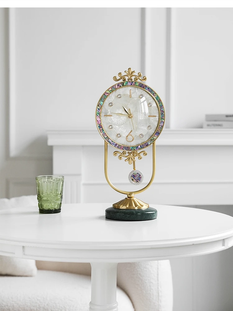 European light luxury color brass pendulum clock Silent home desk Fashion table living room decoration pieces