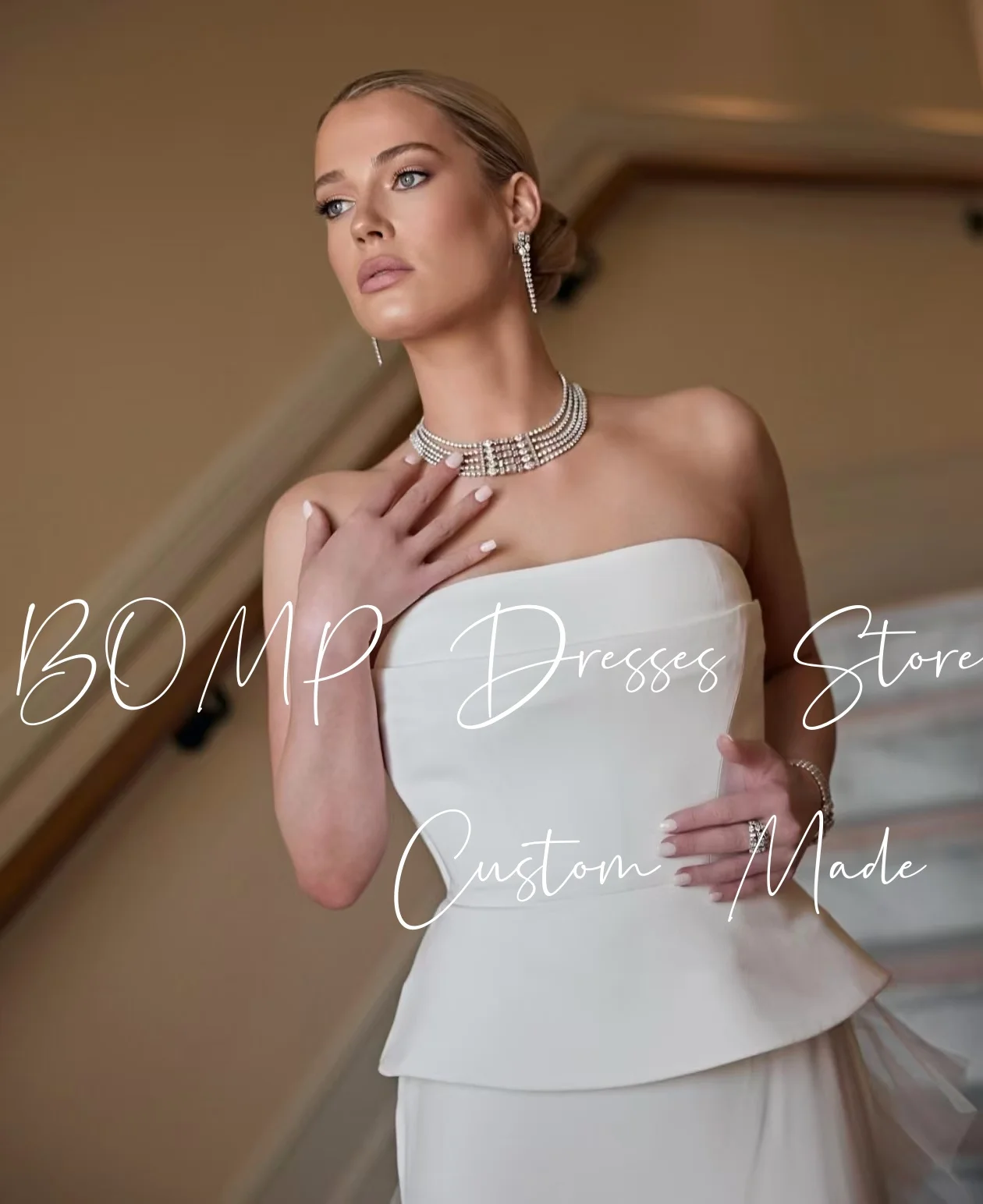 BOMP Elegant Wedding Dress Strapless Corset Draped Tulle Sweep Train Mermaid Evening Bridal Gown Custom Modern Robe De Mariée