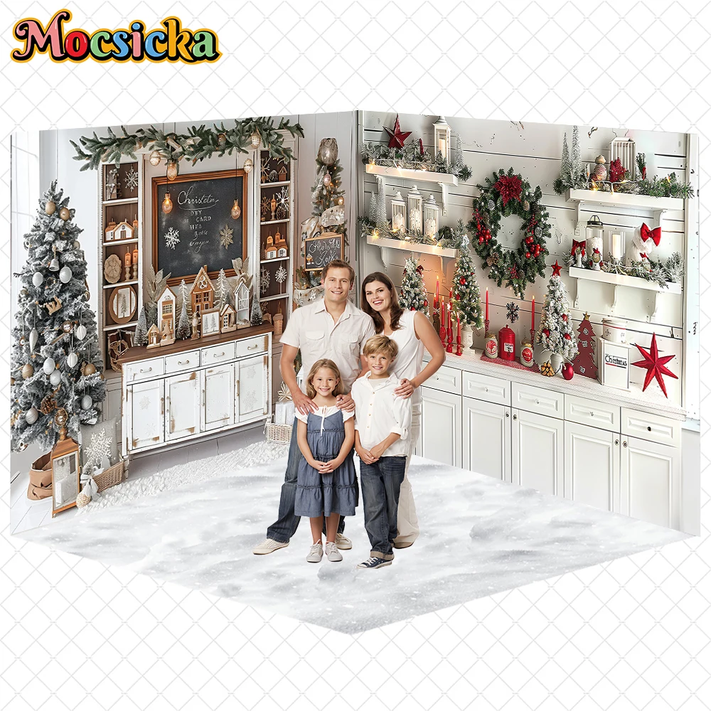 

Mocsicka New Year Party Backdrops Christmas Room Tree White Cabinet Wall Blackboard Decorations Family Holiday Photo Backgrounds