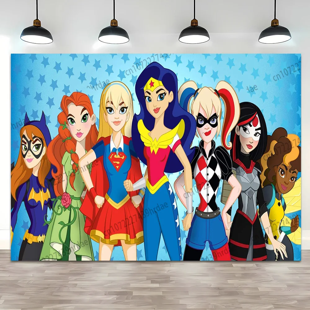 DC SuoerHero Girls WonderWoman Harley Quinn Backdrop Girl 1st 3rd Birthday Party Background Photography Decoration Banner Poster