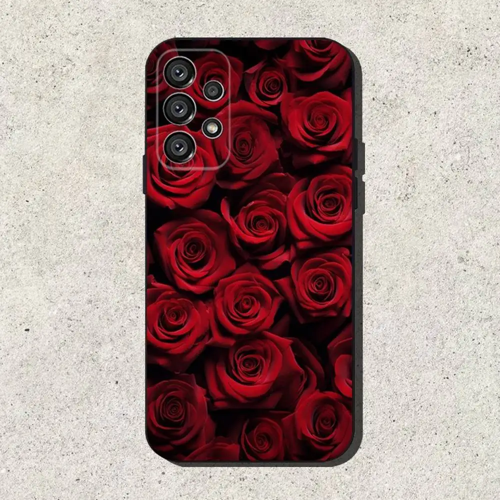حافظة هاتف على شكل زهور الورد الأحمر لهاتف سامسونج S25، S24، S21، S22، S23، S30، Ultra، S20، Plus، Fe، Lite، Note، 10,9,5G غطاء أسود