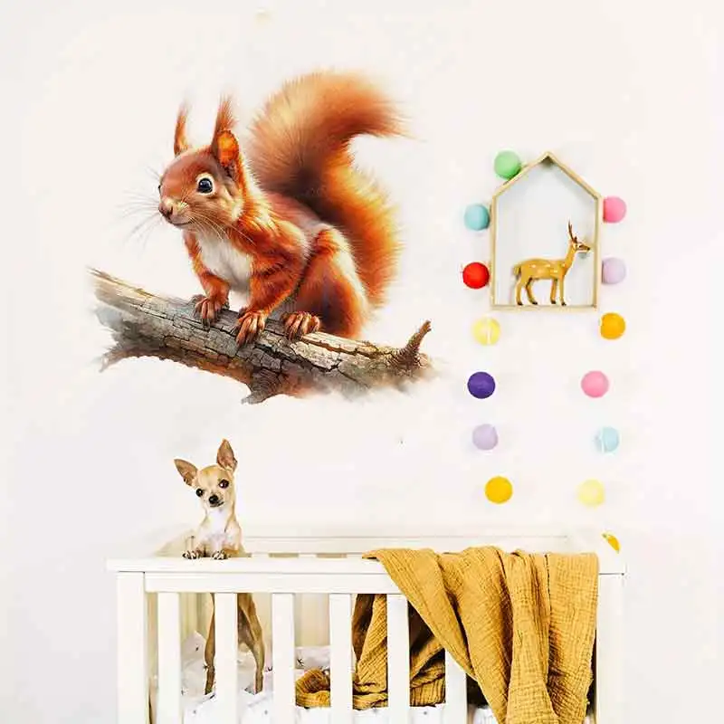 Red Squirrel Wild Animal Art Wall Stickers Children's Room Mural Nursery Decor Baby Bedroom Family Wallpaper AA316