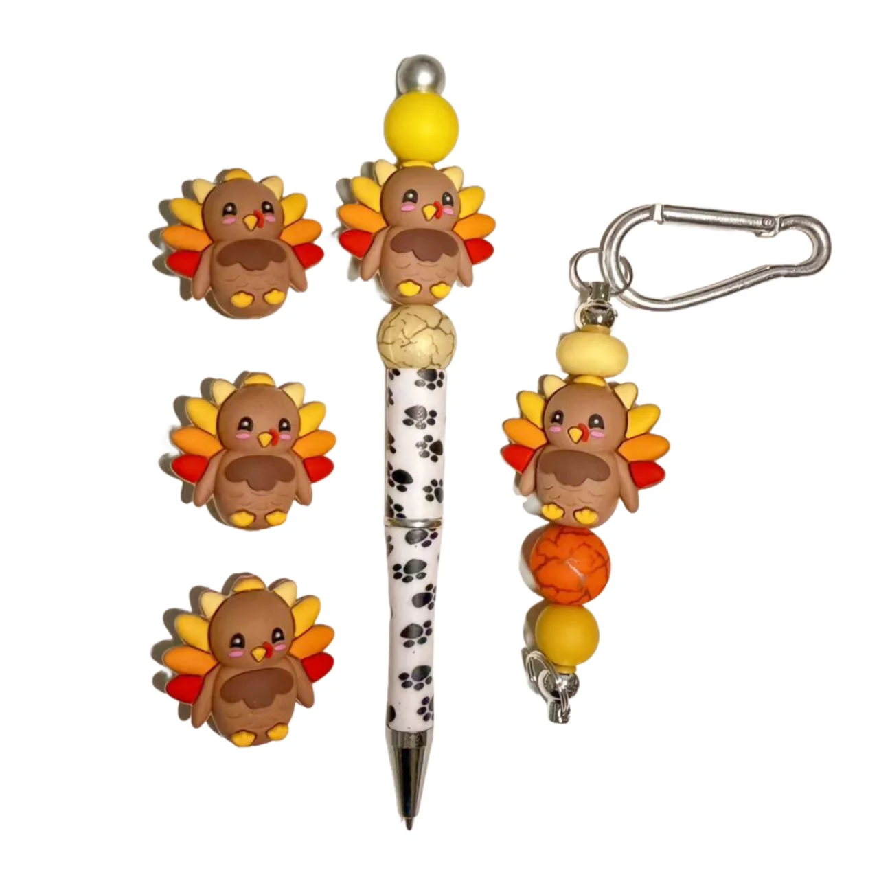 5pcs Thanksgiving 3D Silicone Beads Turkey Chicken Focal Beads For Pen Decor Bracelet Jewelry Making Keychain Craft Supplies