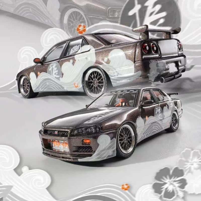 

Mortal 1:64 Nissan GTR ER34 Имитационная модель автомобиля из статического сплава, праздничная подарочная игрушка для мальчиков, коллекционное украшение для взрослых.