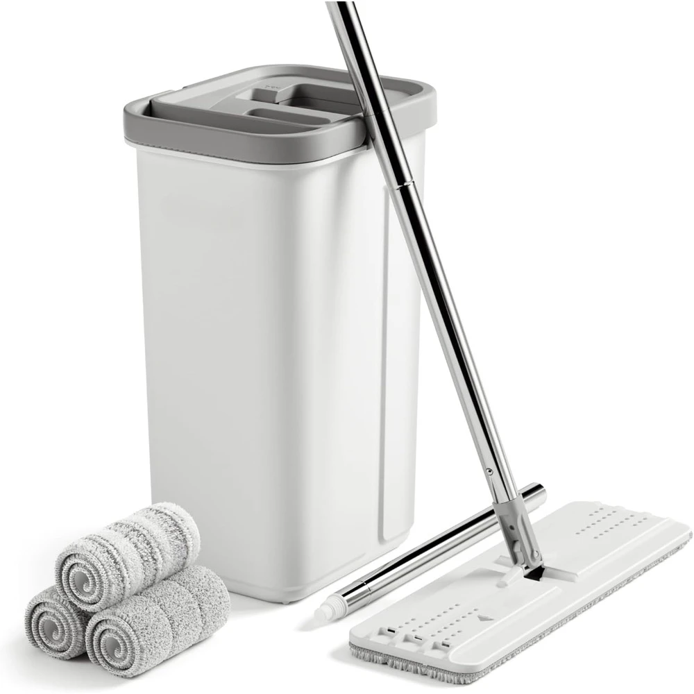 

Mop and Bucket with Wringer Set Hands Free 60" Mop with 3 Reusable Microfiber Pads Wet and Dry Use Floor Cleaning System