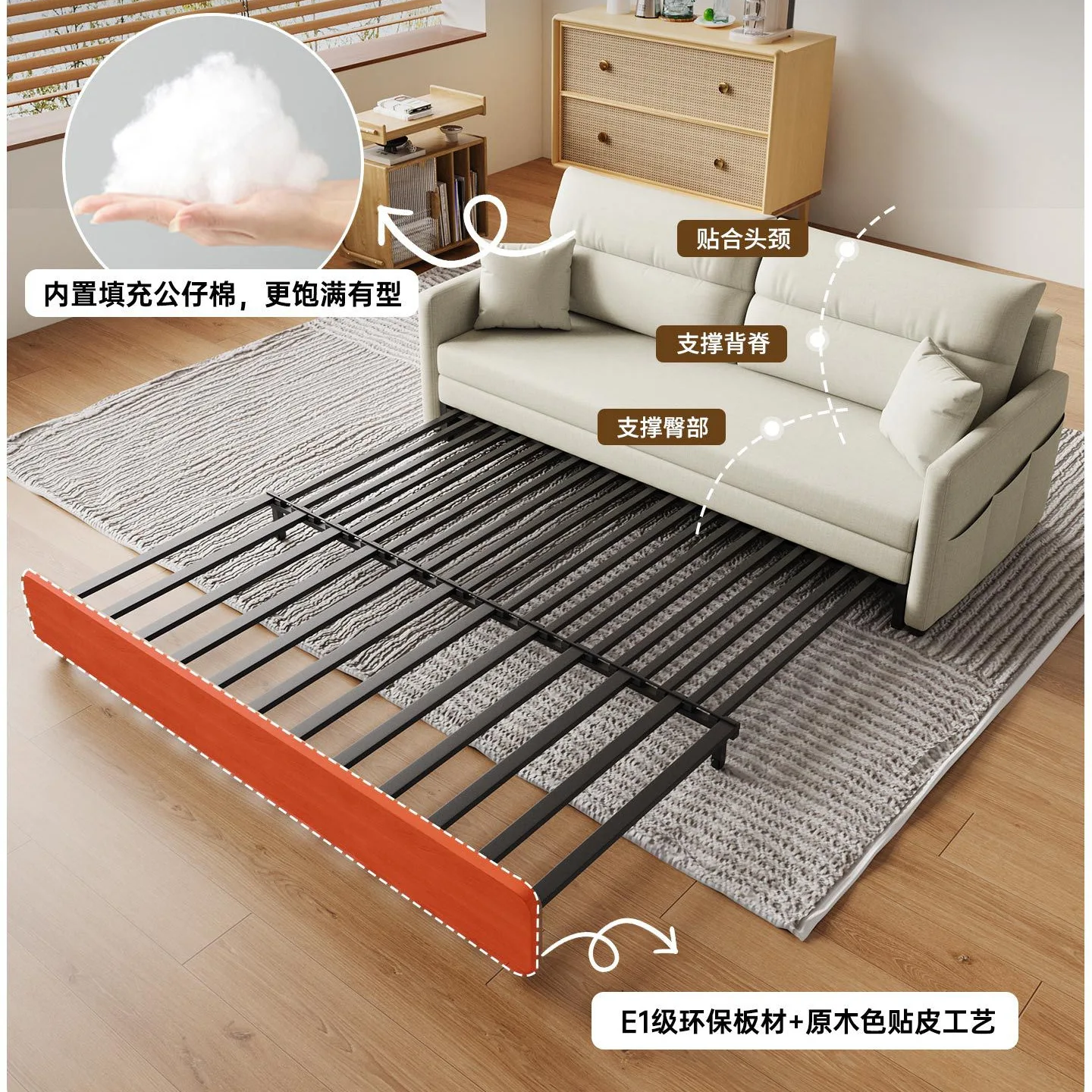 Log wind small apartment folding two-in-one telescopic multi-functional Japanese-style living room double dual-purpose sofa bed