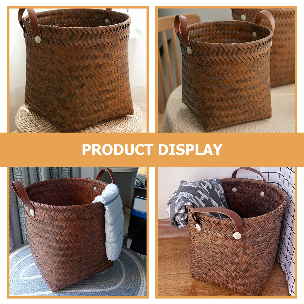 

Storage Baskets Imitation Rattan Light Weight with Cover Woven Cute Coffee Bins
