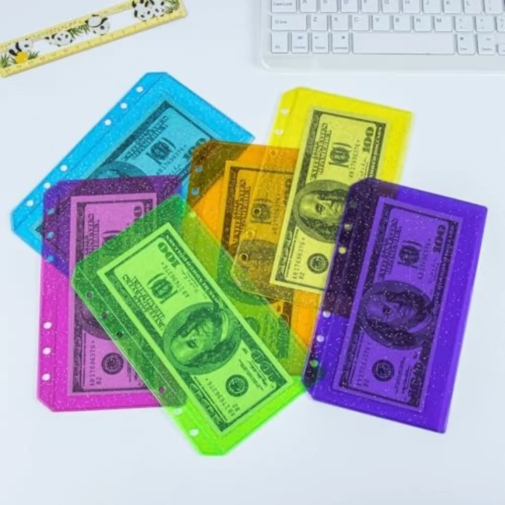 Flat Design PVC Binder Pockets A6 6-Hole Document Filing Bag Colorful Glitter Clear Document Folders Journal Planner
