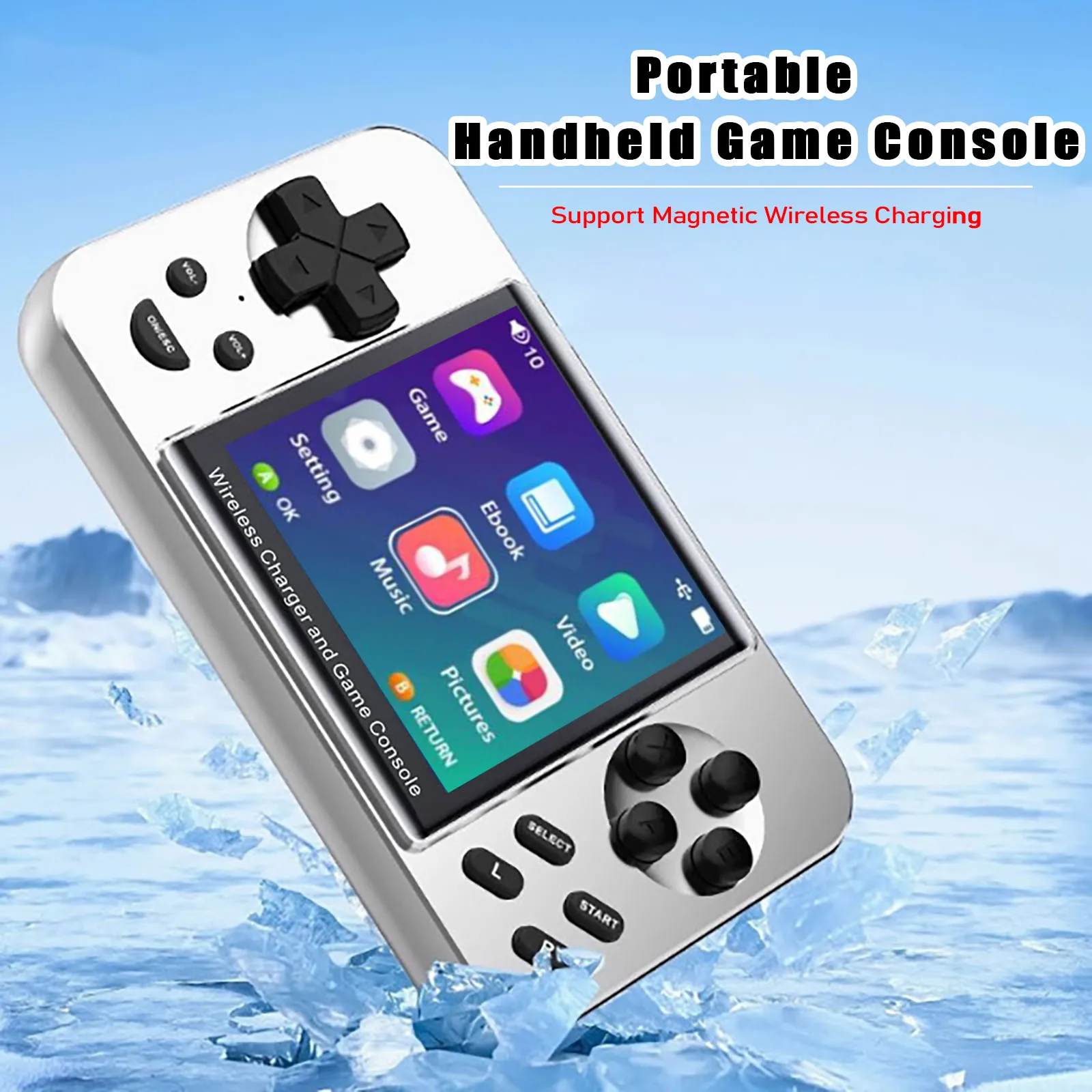 

Portable Handheld Game Console Support Magnetic Wireless Charging Function Retro Gamepad Charging Bunk 16G MP4 Game IPS Screen