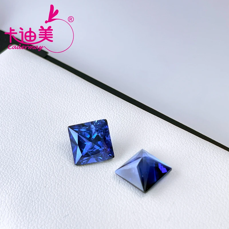 CADERMAY Hot Sale Square Shape Cornflower Blue Lab Grown Sapphire Loose Stone Beads For  Fine Jewelry Making DIY