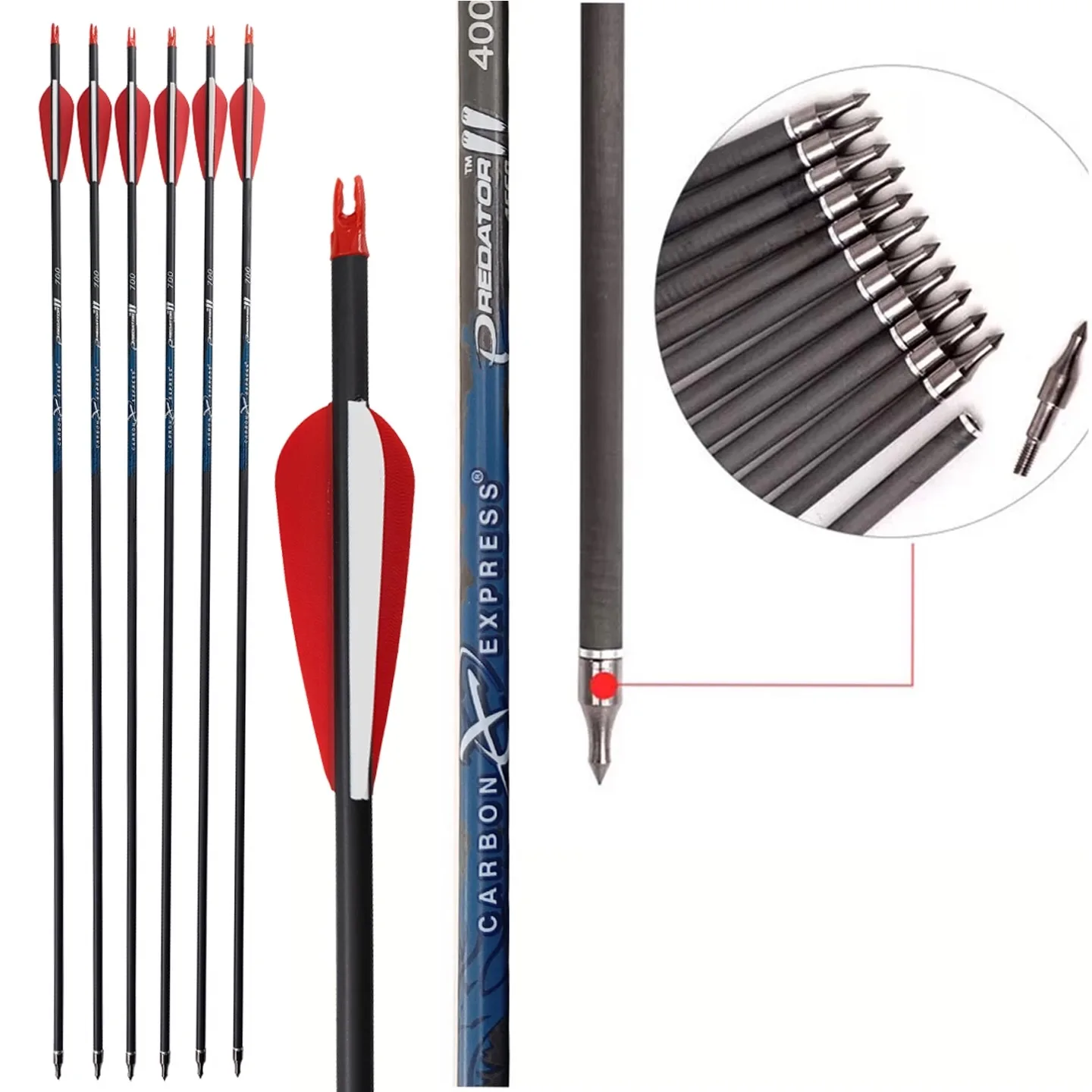 

6/12pc Already Made Carbon Express Predator Pure Carbon Arrows ID6.2mm Spine 300/340/400/500/600/700 Archery Bow Hunting Shoot