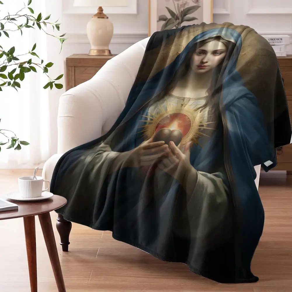 Blessed Virgin Mother Mary Throw Soft Flannel AC Blanket Lightweight Summer Nap Throw Cozy  Blanket for Sofa Bed Travel Home
