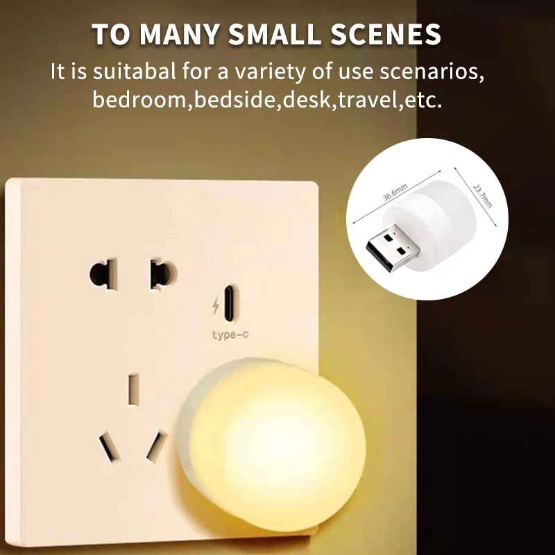 5pcs LED Night Light USB Mini Plug Lamp Computer Power Bank Charging Book Lights USB Small Round Reading Eye Protection Lamps