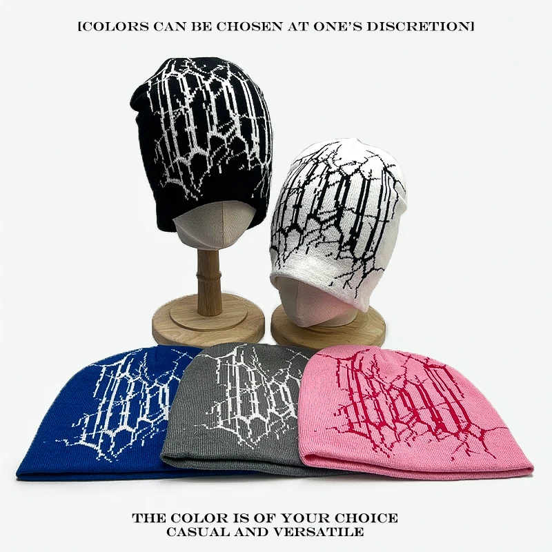 Warm Dark Style Fashion Personal Beanies Versatile Street Dance New Men Women Hip-hop Jacquard Pattern Spider Web Knitted Hats