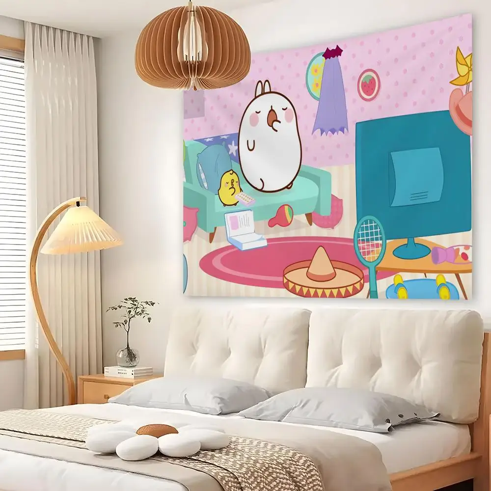 Cute M-Molangs Tapestry Custom Living Bedroom Party Dormitory Interior Wall Bohemian Decoration Attached Clip