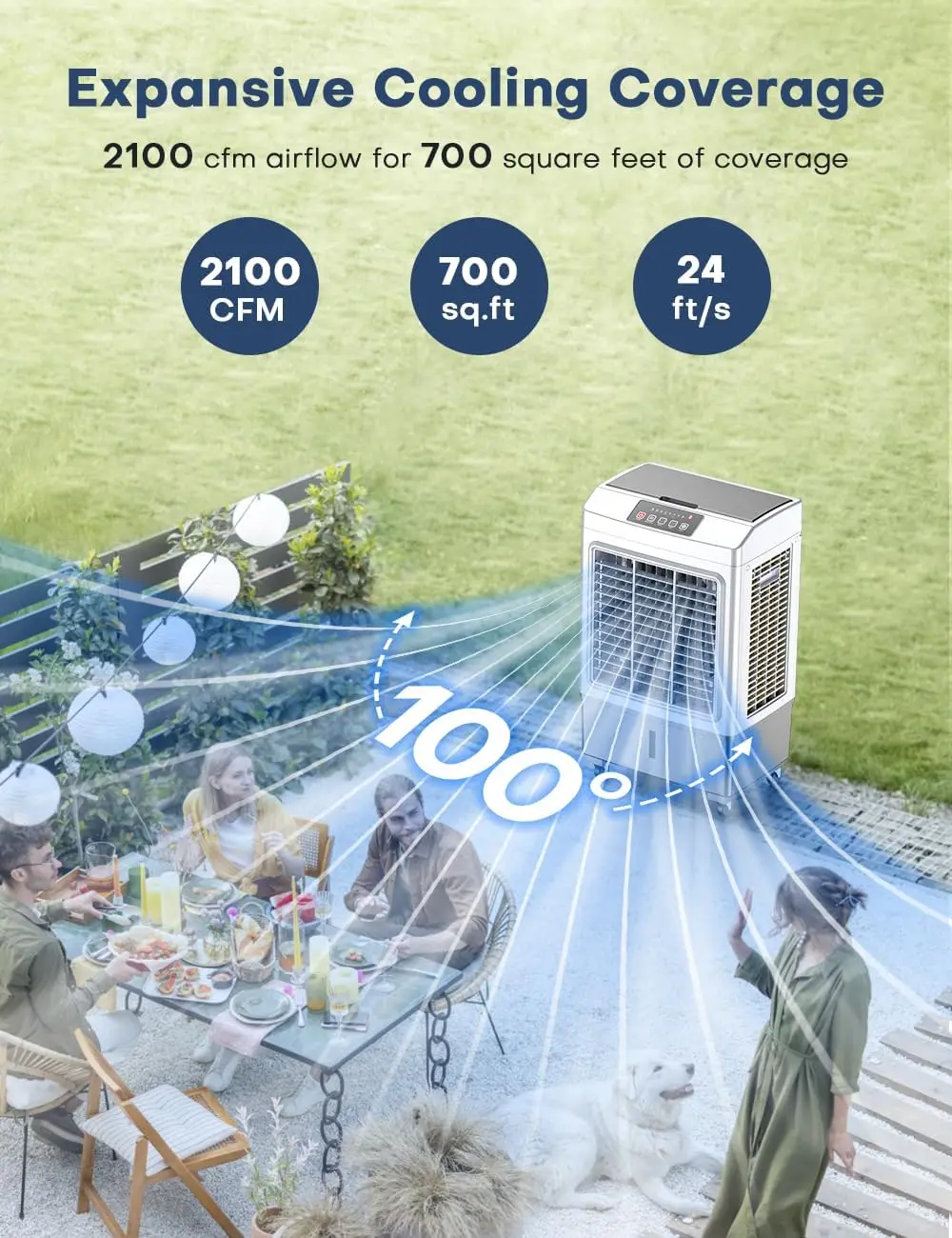 Klimaanlage, 35-Zoll-Sumpfkühler-Klimaanlage mit 2 Modi und 3 Geschwindigkeiten, 2100 CFM, 700 Quadratfuß, intelligenter Timer für automatische Abschaltung, 8 Gallonen