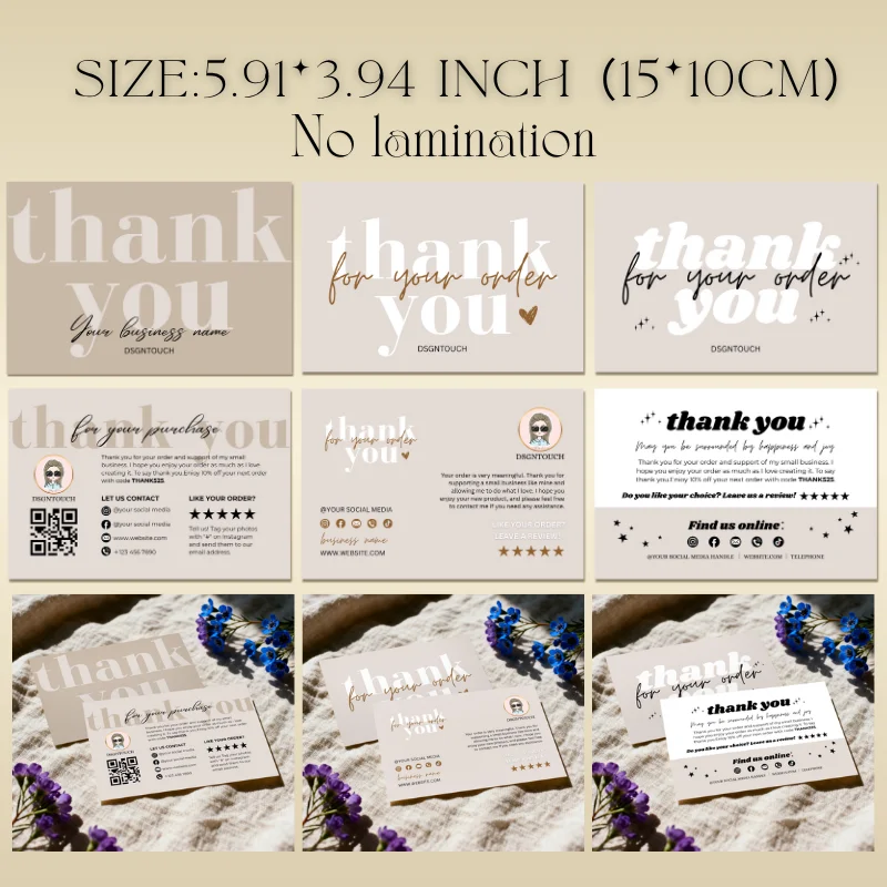 Customizable Thank You Cards for Small Business sale 200 pcs Blank Note Cards Printable 10x15cm 300gsm Premium Paper DSGNTOUCH