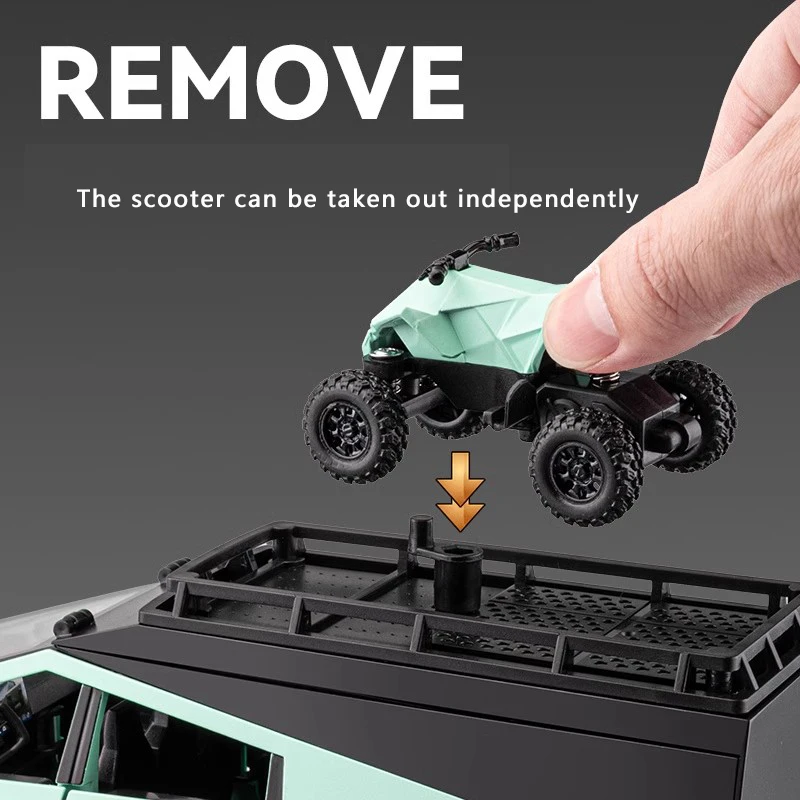 1:24 Cyber Pickup Legering Automodel Simulatie Geluid en licht Trek speelgoedauto Metalen terreinwagen Jongenscollectie Ornamenten