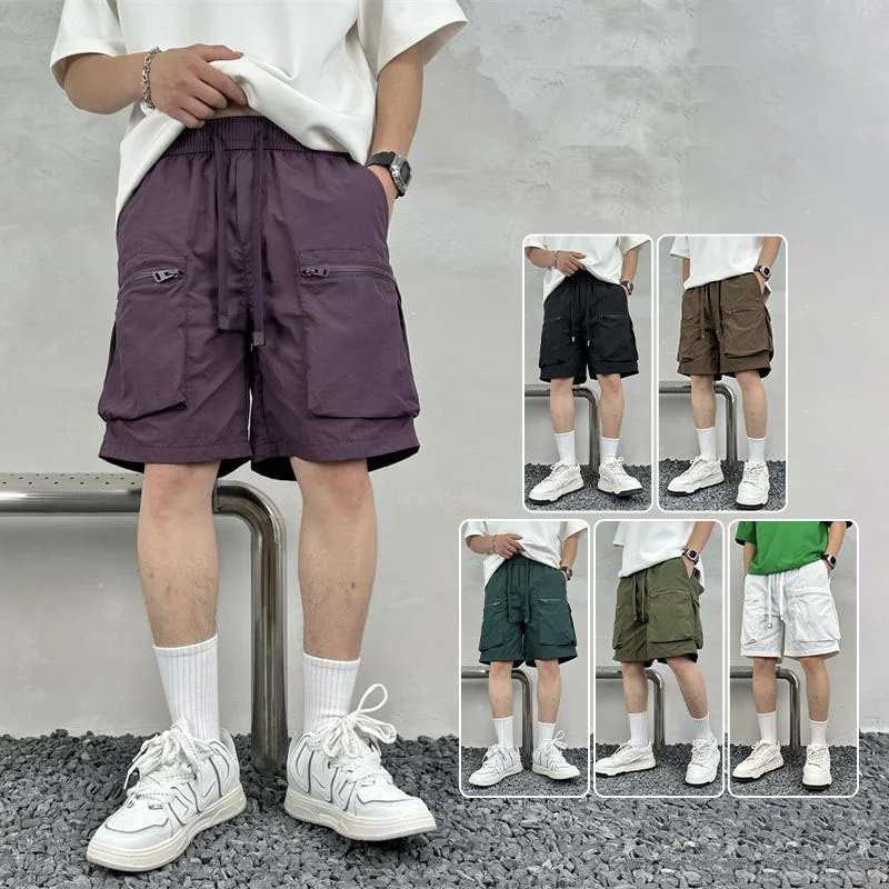 

Male Quick-drying Shorts 2023 Summer Multi-pocket Thin Solid Breeches Simple Loose Overalls Men Casual Sports Half Pants