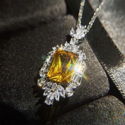CAOSHI Gorgeous Temperament Necklace for Female Brilliant Yellow Crystal Stone Pendant Accessories for Anniversary Chic Jewelry