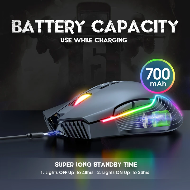Lenovo CW905 Wireless Gaming Mouse Levels Adjustable 5 Levels 3600 DPI Buttons RGB Lighting Modes Ergonomic Mice For PC Gamer