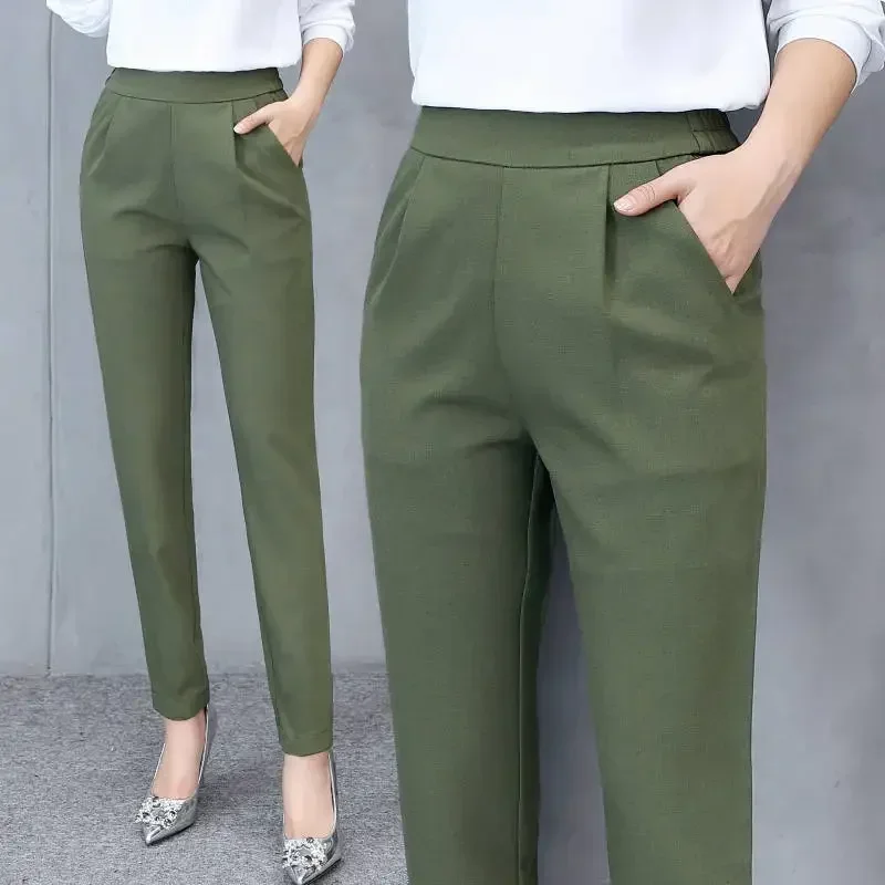 Women\'s High Waist Pants Spring and Summer Thin Stretch Women\'s Loose Trousers Casual Suit Pants Straight Office Ladies Clothes