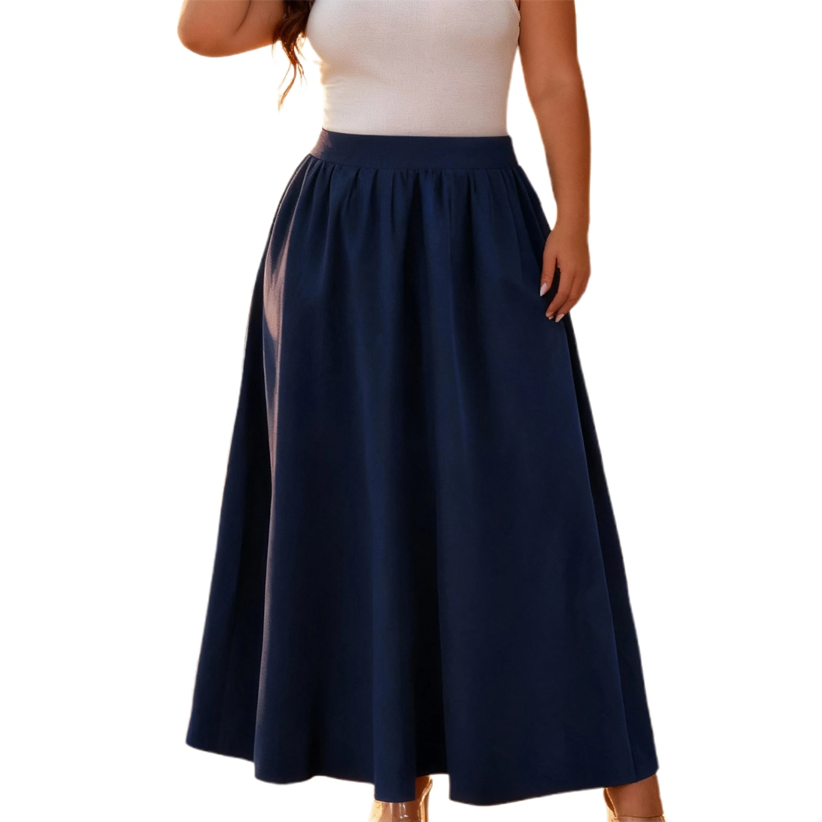 

2026 Весенняя сексуальная женская длинная юбка, элегантная женская плиссированная однотонная струящаяся летняя юбка с высокой талией для повседневных повседневных юбок больших размеров