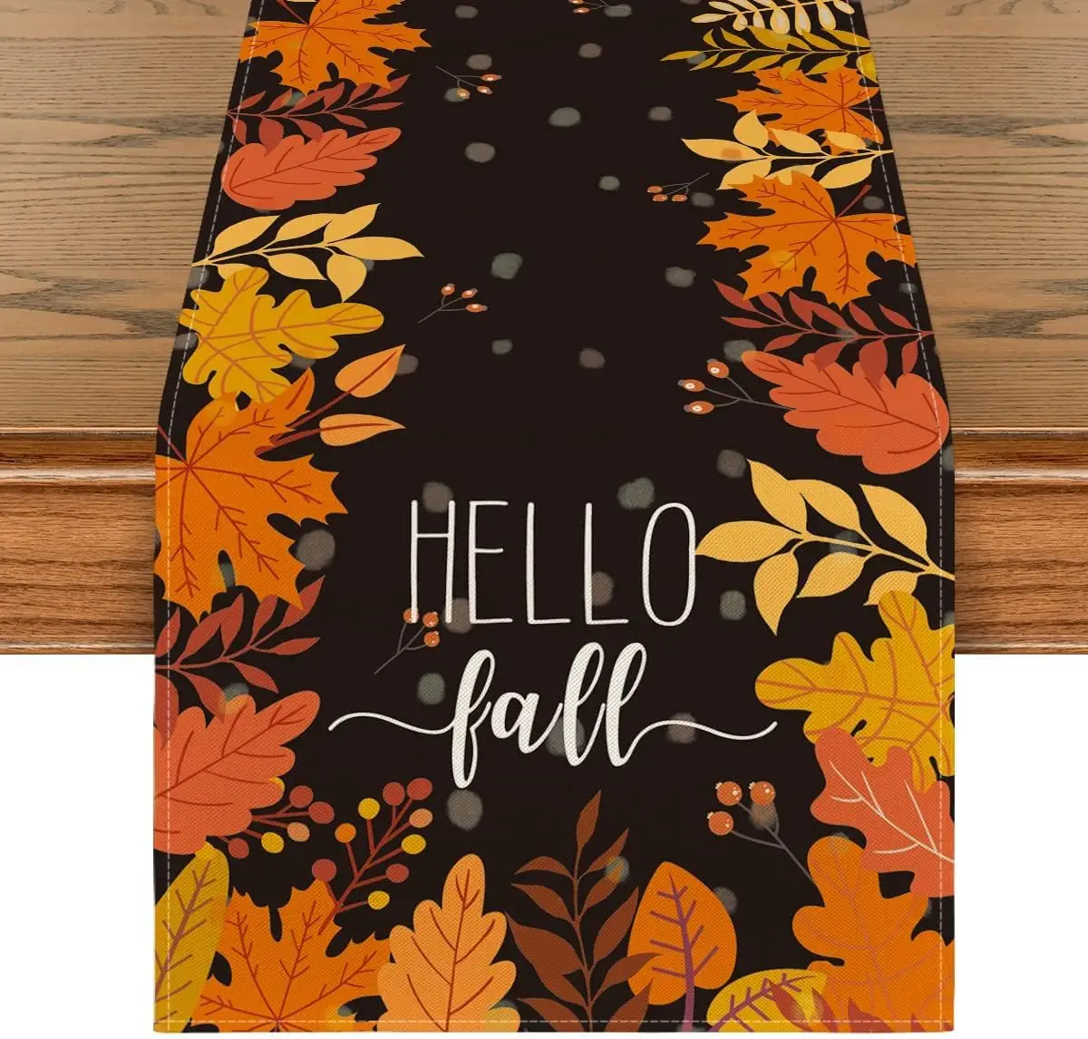 

Hello Fall Orange Maple Leaves Linen Table Runners Seasonal Autumn Harvest Vintage Kitchen Dining Table Decor Home Party Decor