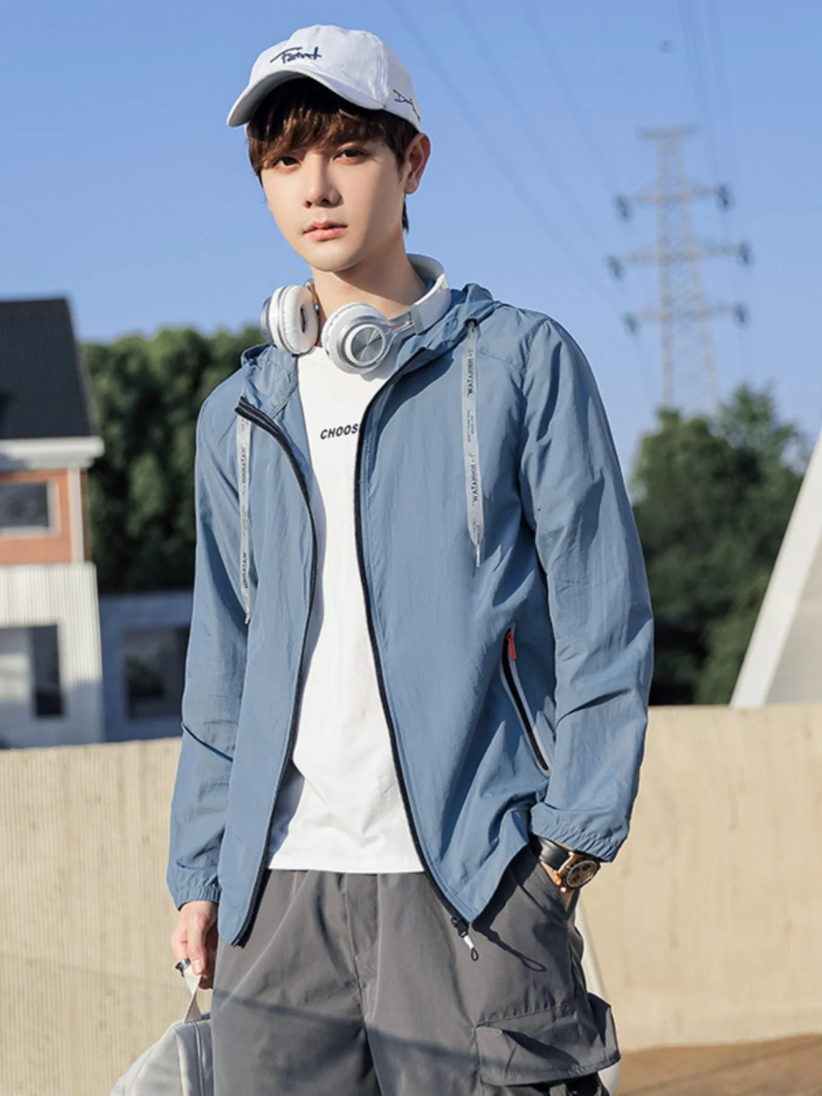 

Youth Summer Sun Protection Clothing Men's XS Small Size Hooded Slim Fit Faionable Windbreaker ort Zipper Jaet