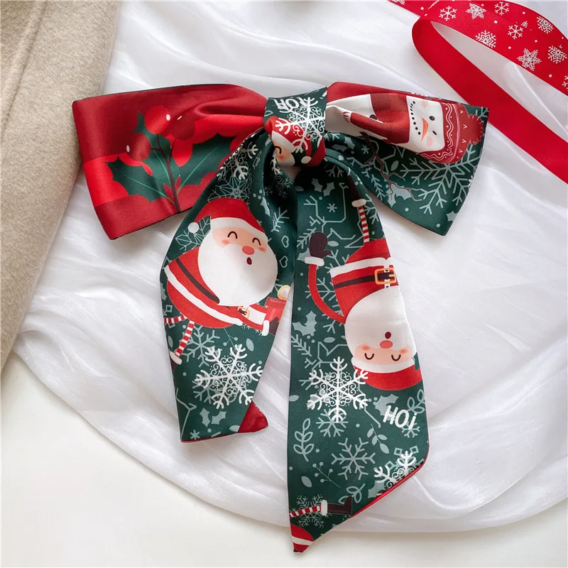 Scarf Christmas New Year Soft Satin Fabric Red Versatile Elegant Hair Neck Tie Decoration for Women Girls Daily Travel