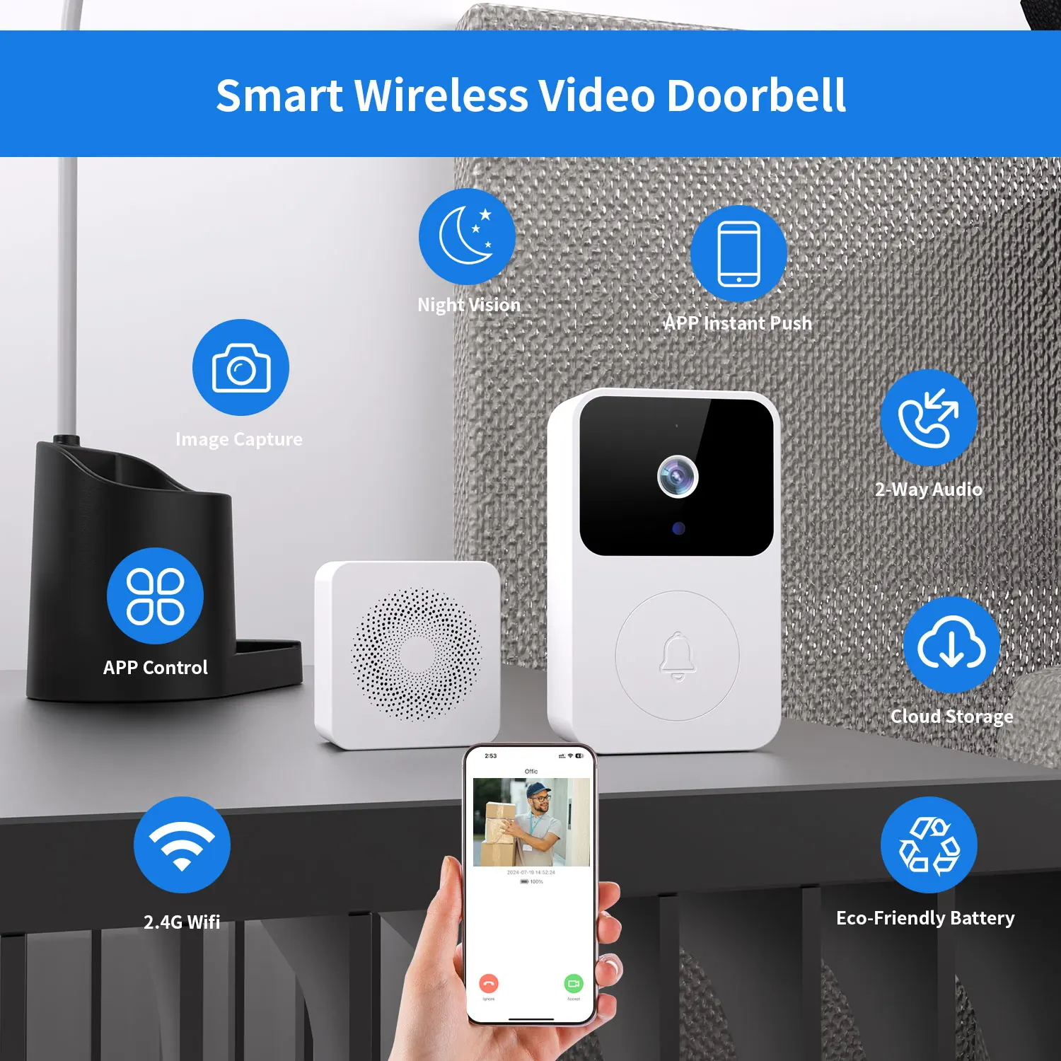 Imagem -03 - sem Fio wi fi Campainha Vídeo Porteiro Campainha da Porta com Câmera Tuya Casa Inteligente para Proteção de Segurança Pir Detecção Movimento 1080p