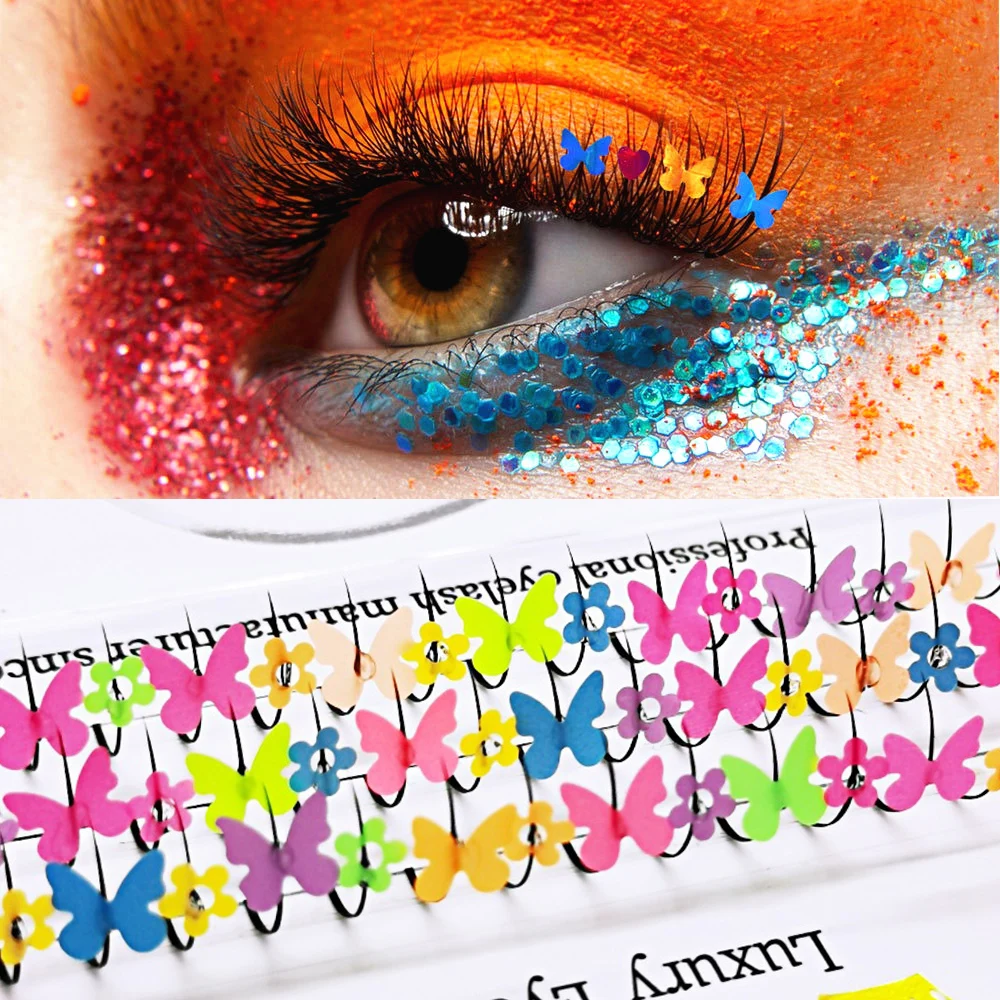 Herz Blume Falsche Wimpern Verlängerung 3D Schmetterling Glitter Einzelne Wimpern Nerz Weiche Natürliche Dekoration Wimpern Make-Up Produkte