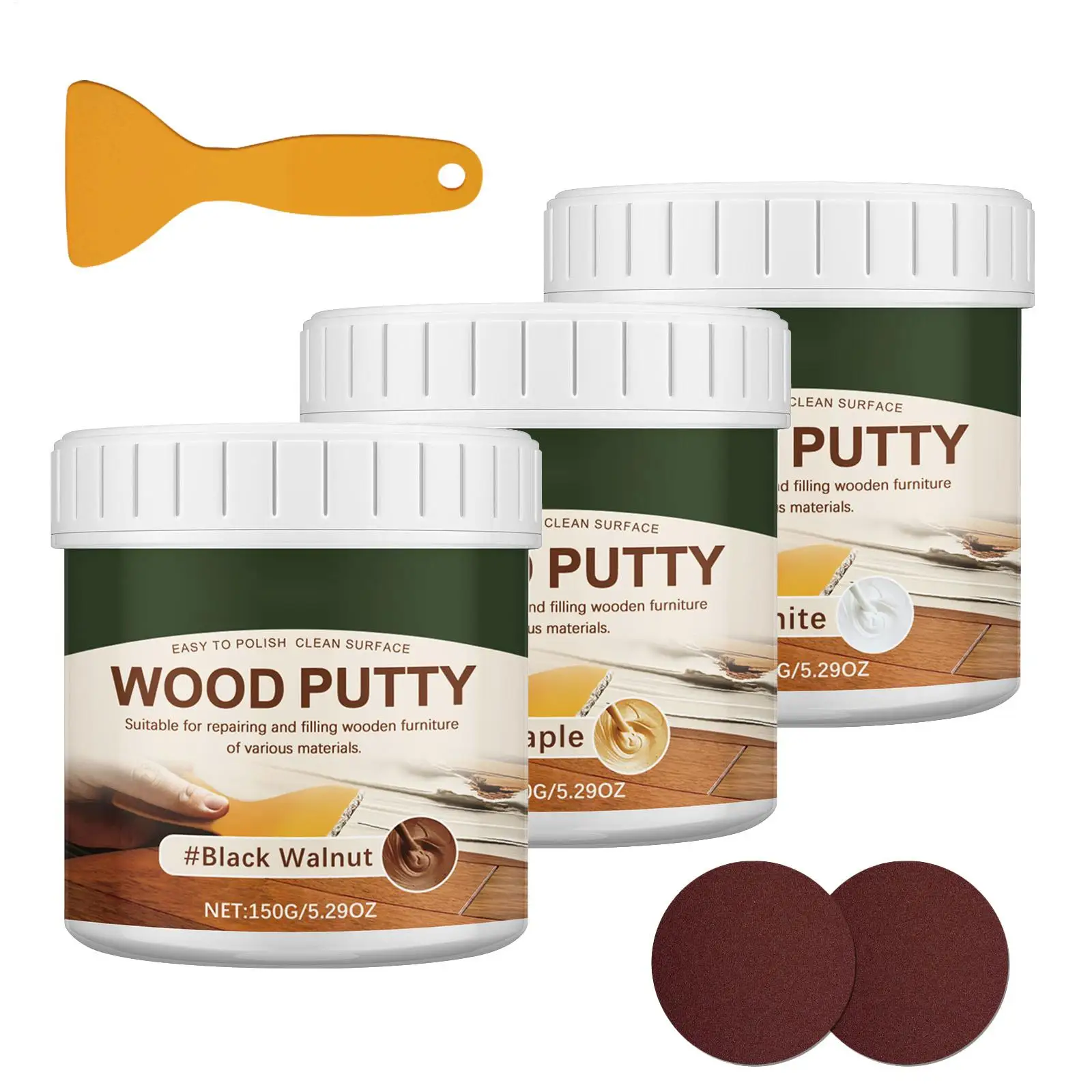Masilla para Madera 150g, Relleno para Grietas de Madera Teñible, Kit de Reparación de Muebles de Madera, Relleno para Agujeros en Madera para Gabinetes, Mesas, Pisos y Puertas