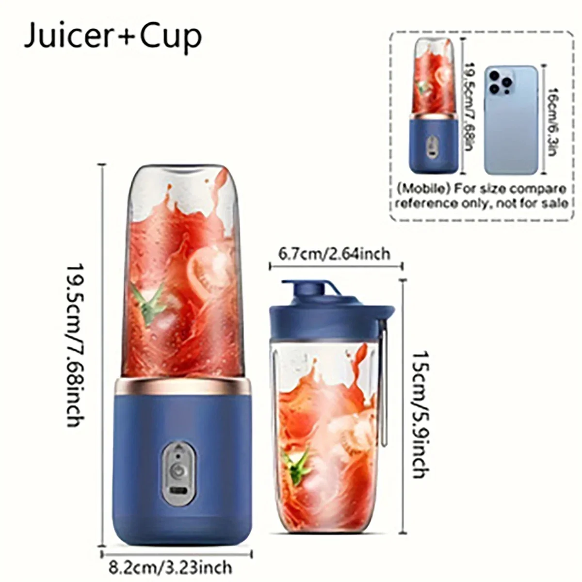 1set-New Portable Juicer with 2 Cups, USB Rechargeable Mini Blender, Fresh Juicer Cup, Personal Sized Smoothie Blender