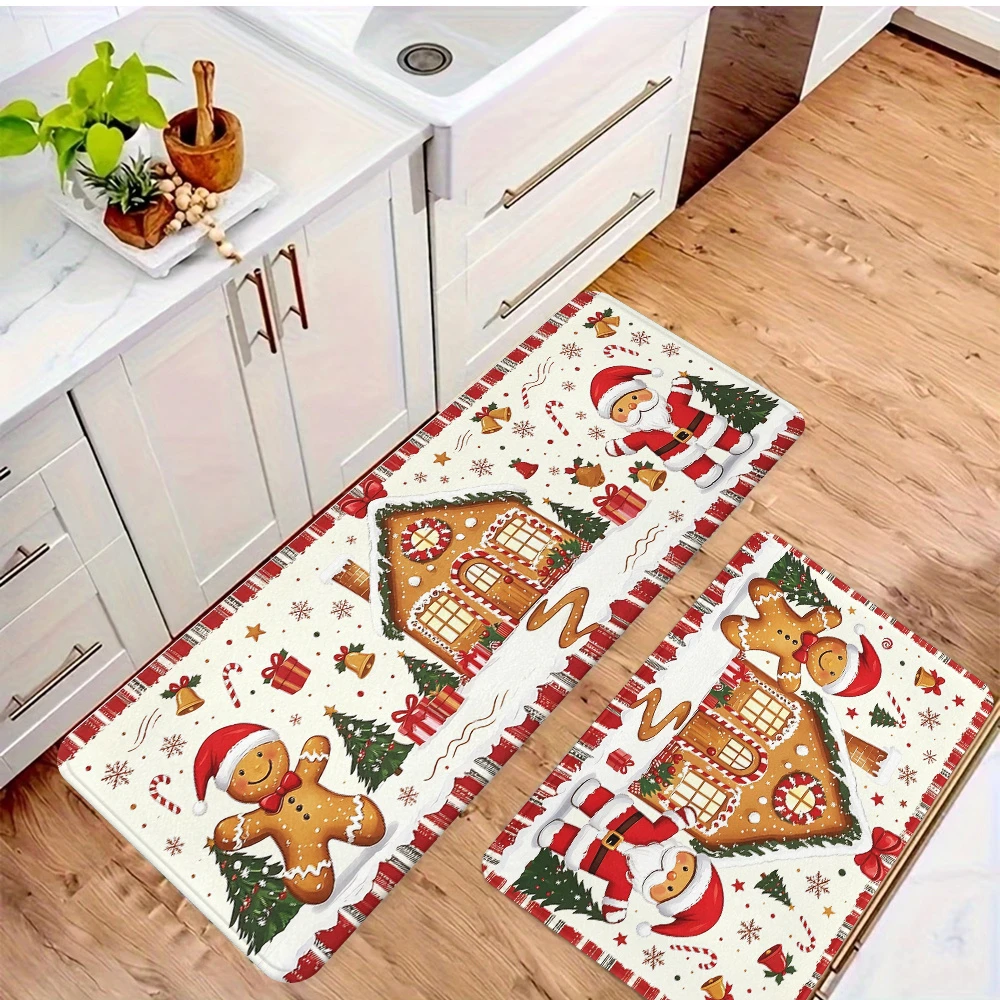 Merry Christmas Cute Gingerbread Kitchen Runner Mat 1/2/3pcs White Snowflake Star Pattern Home Floor Corridor Area Carpet