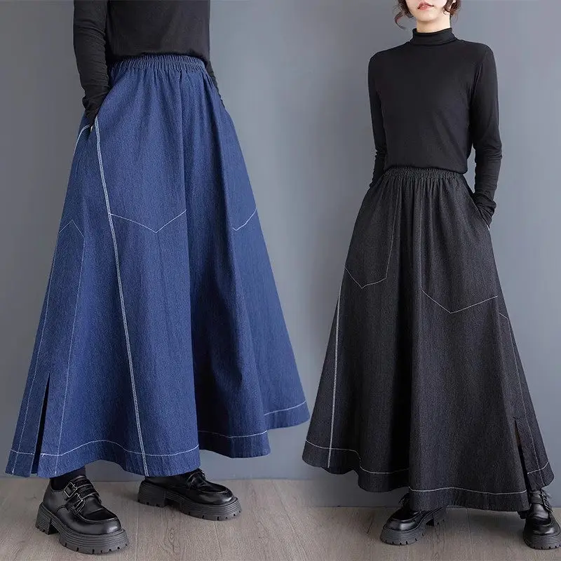 

2025 Spring And Autumn Women's Denim Skirt Loose Large Size Design Three Dimensional Cutting Irregular Line Cowboy Skirt A264