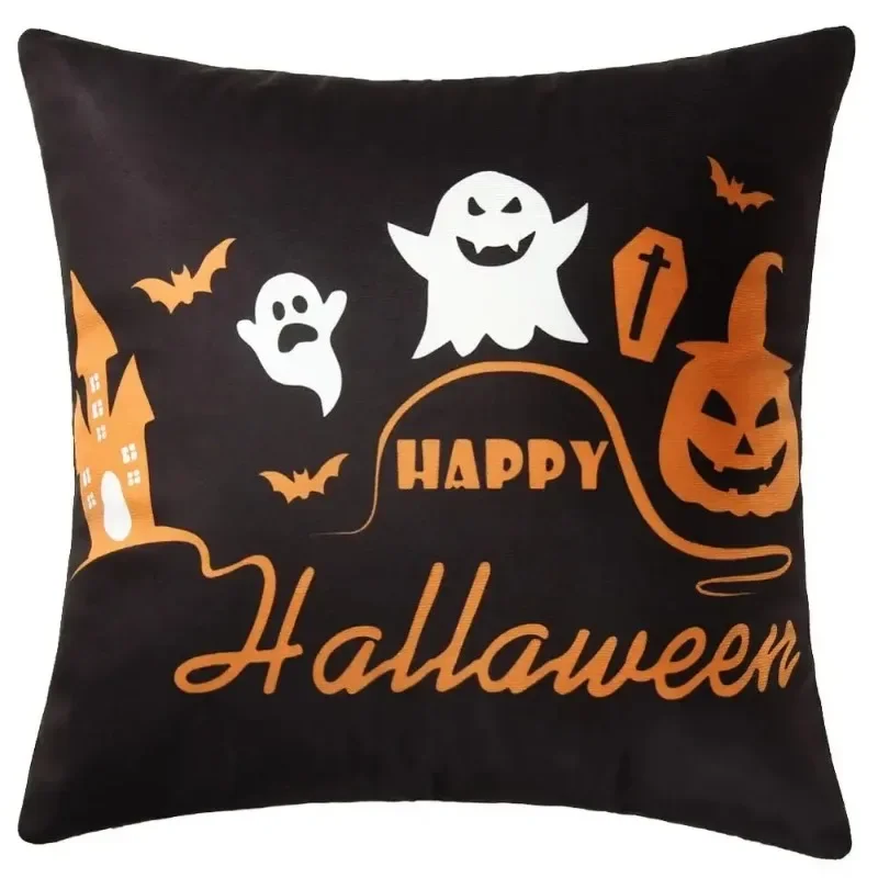 Halloween Cushion Cover Decorative Throw Pillow Cover 45x45cm Yellow Pumpkin Pillow Case Wizard Home Decor Witch Pillowcase 1pc