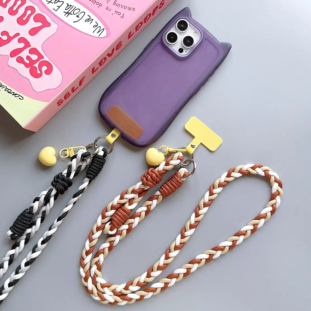 Heart Crossbody Phone Strap Neck Band Colorful Metal Clasp Key Braided Chain For T-Card Anti-lost Detachable Adjustable Lanyard