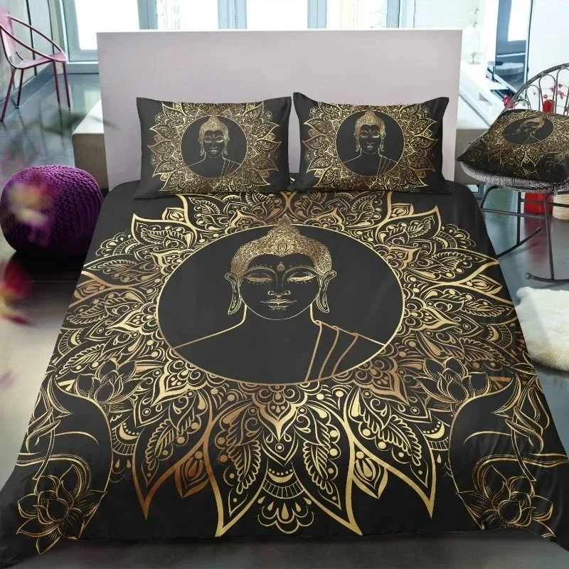 Buddha Black Duvet CoverZen Duvet Cover Reiki Decor Mandala Bedding Cover and Pillow Cases Modern Duvet Cover Bedroom Decor