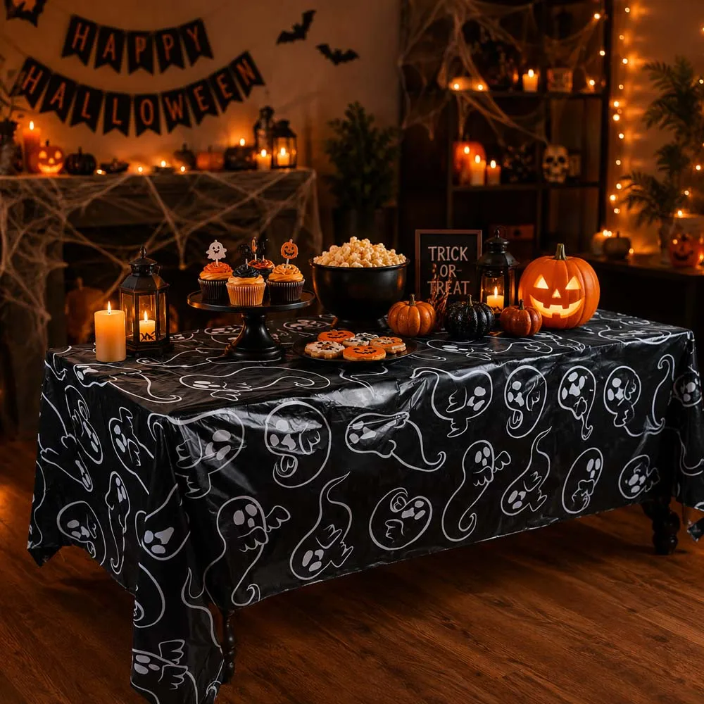 Halloween Tablecloth Disposable Plastic Table Cover Party Table Decor for Home Kitchen Dining Haunted House view 4