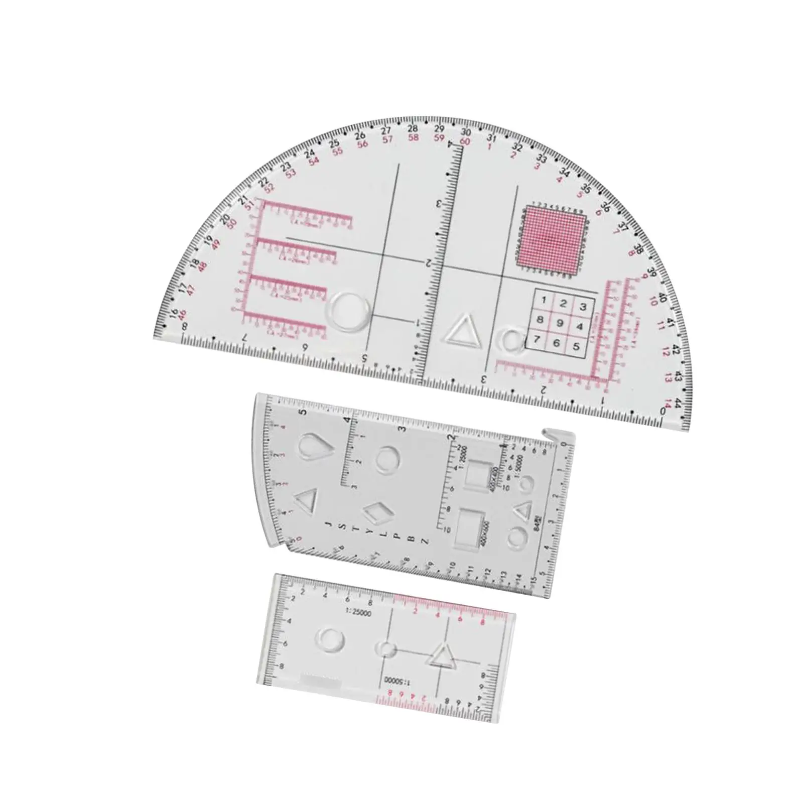 3Pcs Math Protractor Learning Tool Lightweight Measuring Tool Geographic Coordinate Ruler for Office Woodworking Home